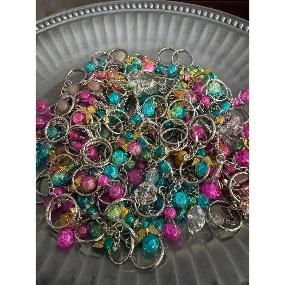 Angel Keychains Bulk Lot Crackle Bead Charms Silver Gold Wings Over 1 lbs